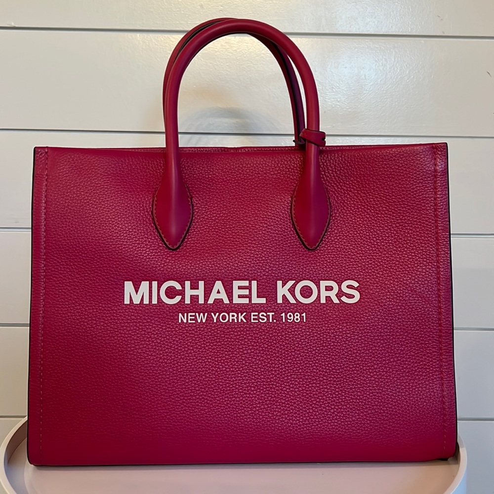 NWT MICHALE KORS MIRELLA MEDIUM EW LEATHER TOTE IN CRMNE PINK ML